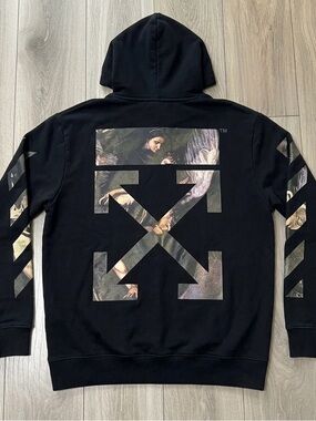 Off-White Black Graphic Arrow Logo Hoodie with Renaissance Print